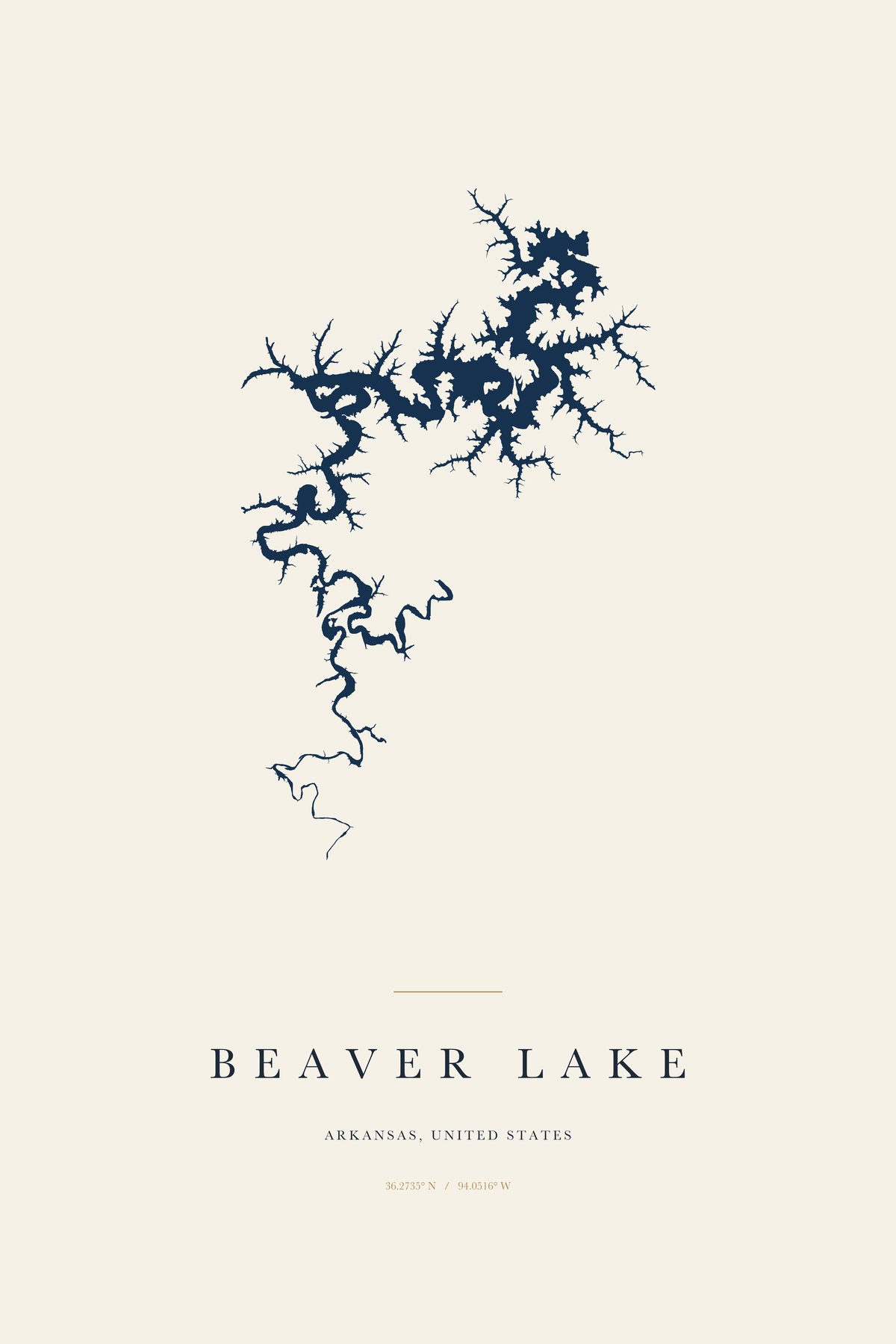 Beaver Lake Arkansas map art print