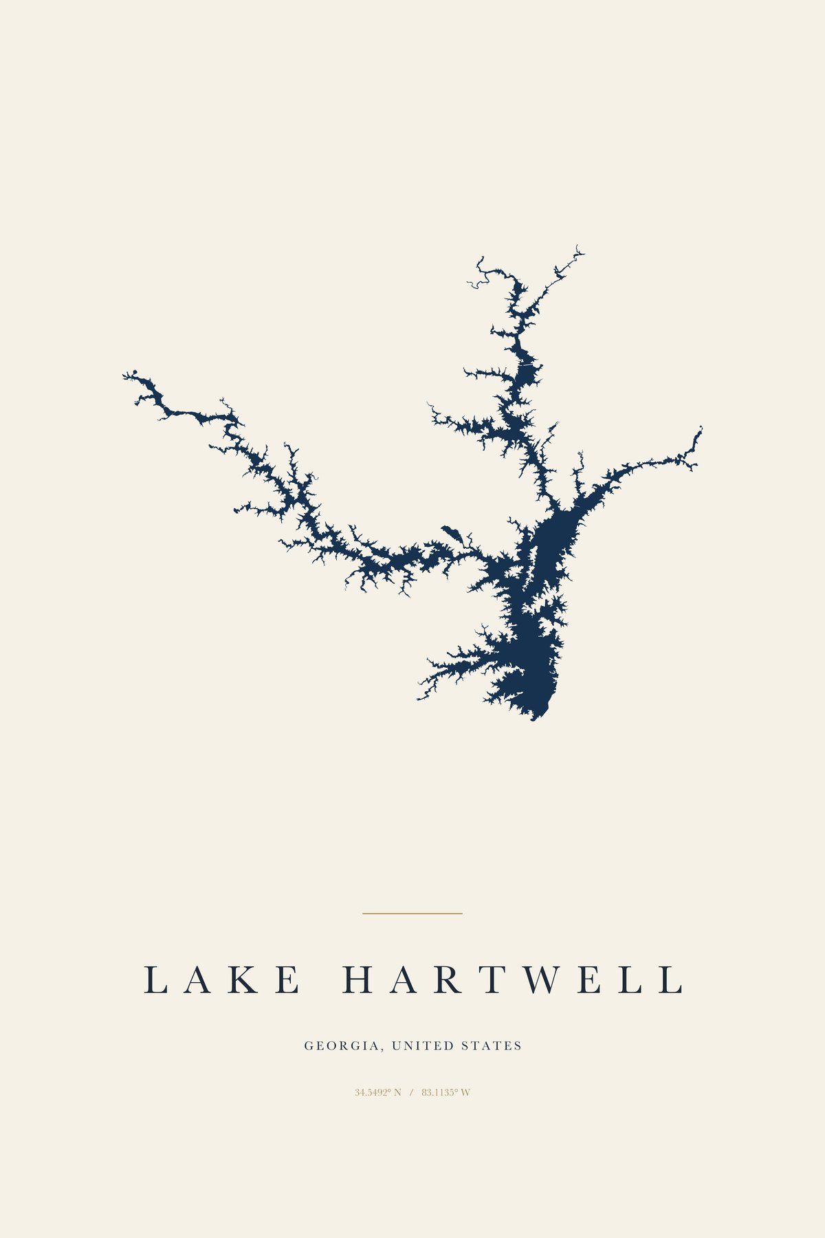Lake Hartwell Georgia map art print